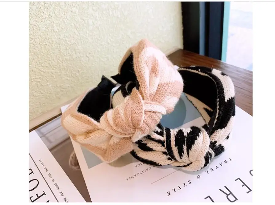 Autumn and winter new cashmere wool hairbands wide side warm middle knotted headbands