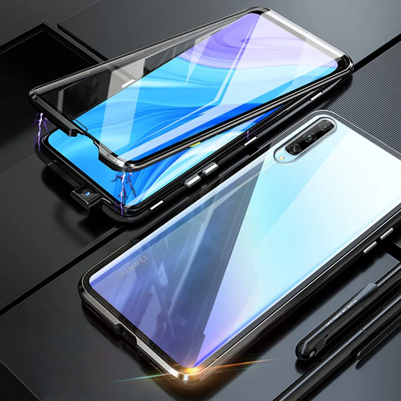 Магнитный чехол для Huawei Y9s прозрачный двухсторонний ударопрочный жесткий бампер