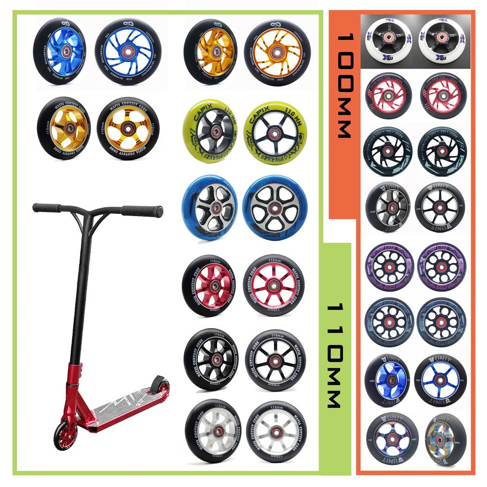 Scooter Wheels scooter wheels [100mm 110mm 120mm] Replacement Push/Kick/Stunt Scooter Wheels with Bearings & Bushings Scooter Parts Accessories 2pcs/set