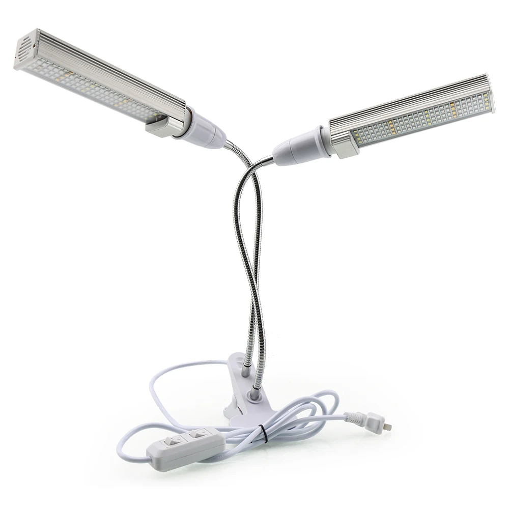 Leds Full Spectrum Dual Head LED Grow Light Plant Flower Grow Lamp Red Blue UV IR Lights Clip for Veg Indoor E27 Green House 60W