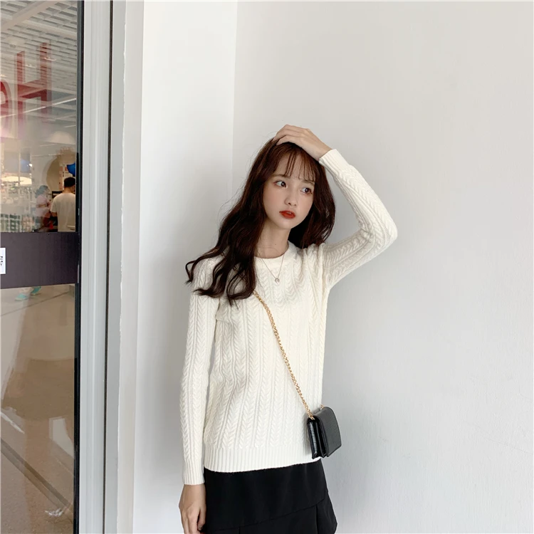 Knitted Sweater Woman Pullover Solid Color Candy Colors Basic Long Sleeves O-neck Jumpers
