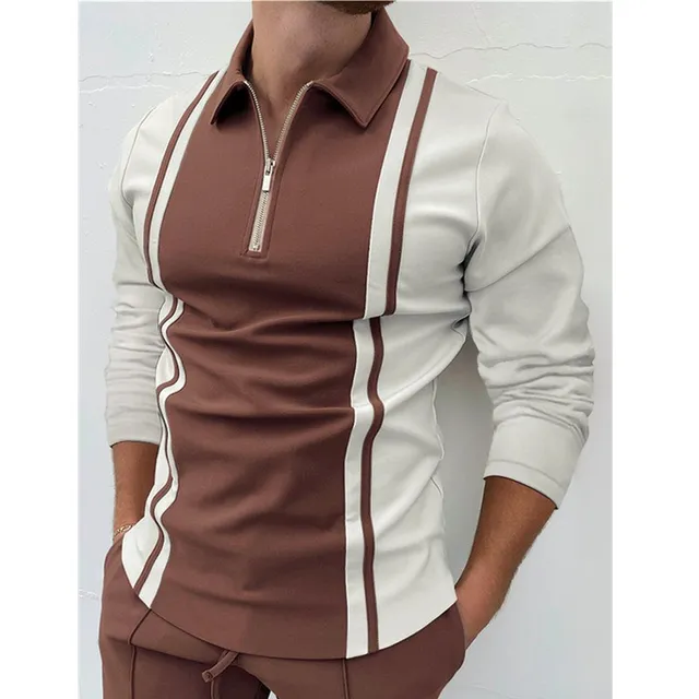 2021 Autumn Streetwear Men Fashion Long Sleeve Polo Shirts Casual Loose Turn-down Collar Zipper Tops Men Slim Polo Shirts CXPLS-12