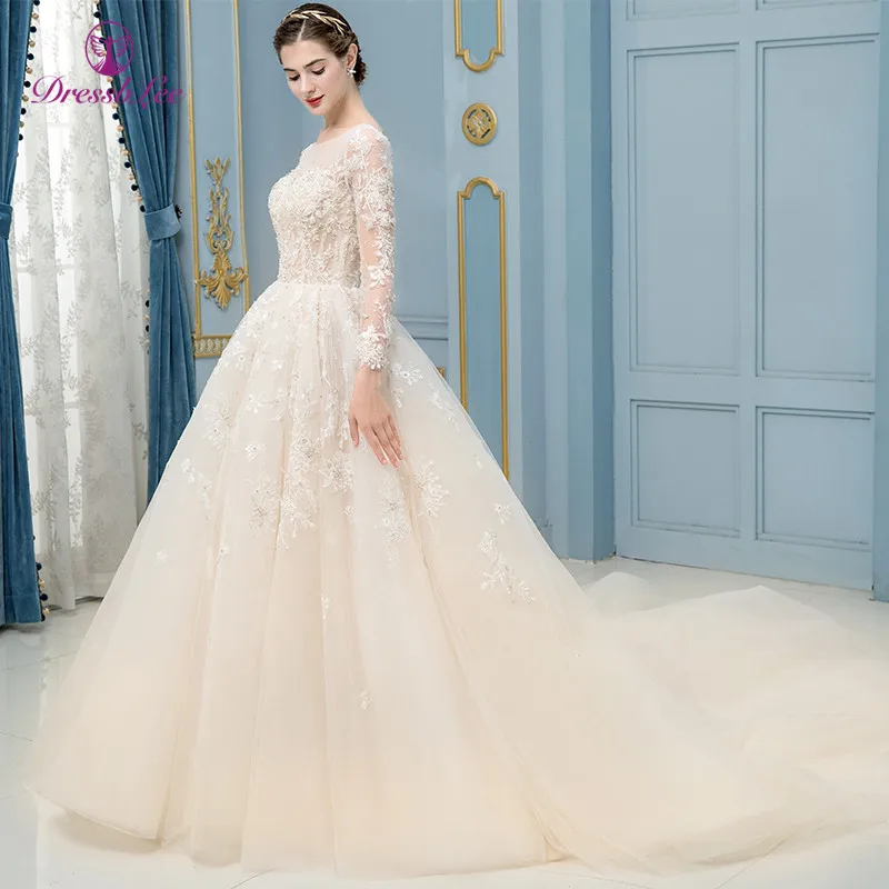 DressbLee Новое поступление свадебное платье цвета слоновой кости с кружевной аппликацией из бисера длинное свадебное платье корсет без спинки свадебное платье es