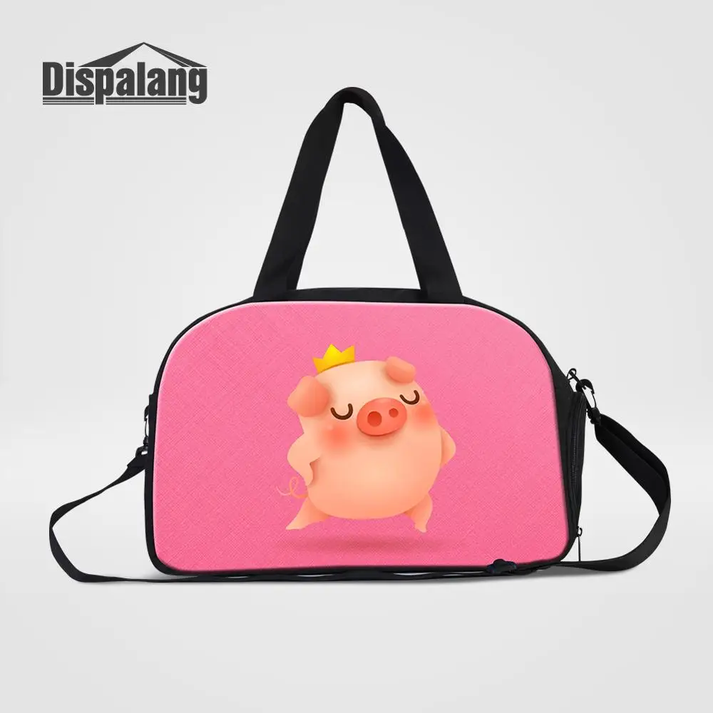 

Dispalang Women's Travel Duffels With Shoes Pocket Cartoon Pig Print Weekend Bag Girl Messenger Duffle Ladies Overnight Luggage