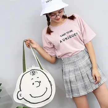 

2020 new women's bag shoulder bag personality cute cartoon simple shape shoulder shoulder diagonal canvas bag shopping bag