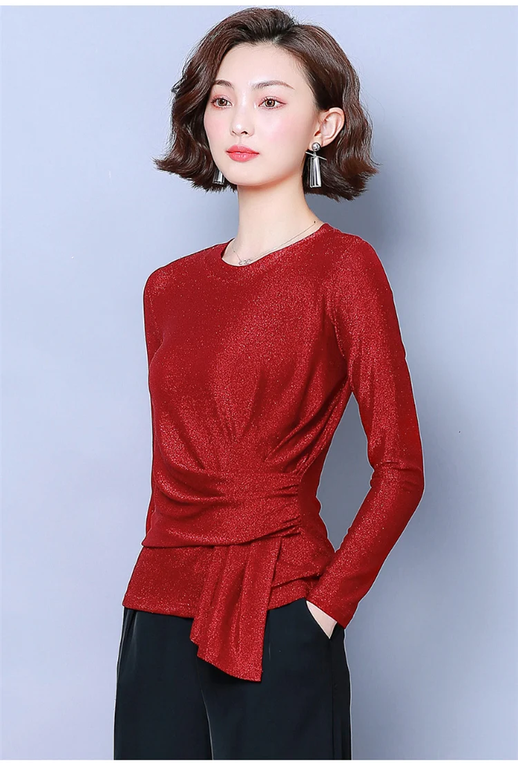Korean Fashion VELOUR Women Blouses Solid Stand Long Sleeve Women Tops Plus Size XXXL Women Black Shirt Femininas Elegante