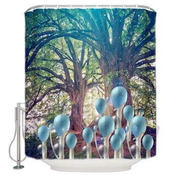 

Forest Mushroom Scenery Extra Long Fabric Bath Shower Curtains Mildew-resistant Bathroom Decor with Hooks