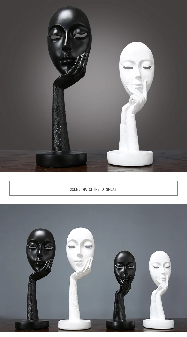 Home Decoration Statue Table Decorations Accessories 3D Face Mask Abstract Sculpture Decorative Art Figurine Living Room Decor (2)