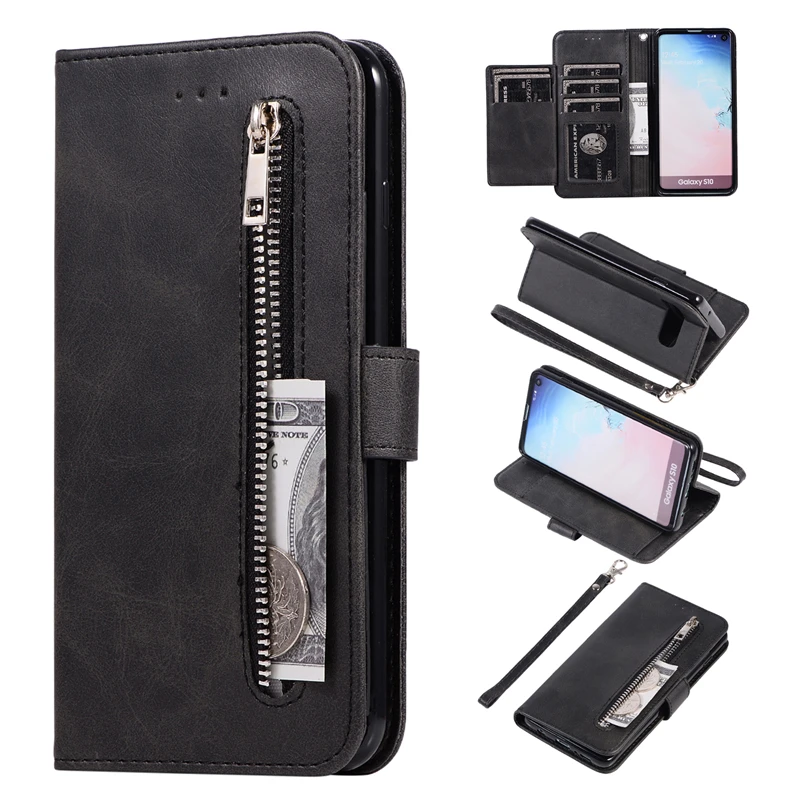 Чехол-кошелек на молнии для samsung Galaxy S7 Edge S8 9 S10E S10 Note 8 9 10 Plus 5G Роскошный кожаный флип-чехол для телефона в деловом стиле