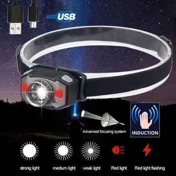 

Powerful 5 mode Rechargeable IR Motion Sensor Headlight Torch Mini LED Headlamp Whtie/Red Waterproof Light Builded in Battery