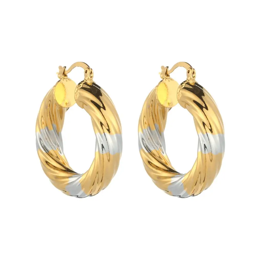 

Two Tone Twisted Hoop Simple Earring Thick Size Women Earrings Simple Jewelry