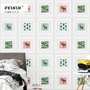

Cartoon deer pattern retro american living room sofa background wall 3d wall sticker bedroom soft bag decoration foam wallpaper