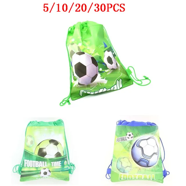 US $5.58 5/10/20/30PCS Non-woven Sports Green Football Drawstring Gift Bags Kids Boys Birthday Party Decorat