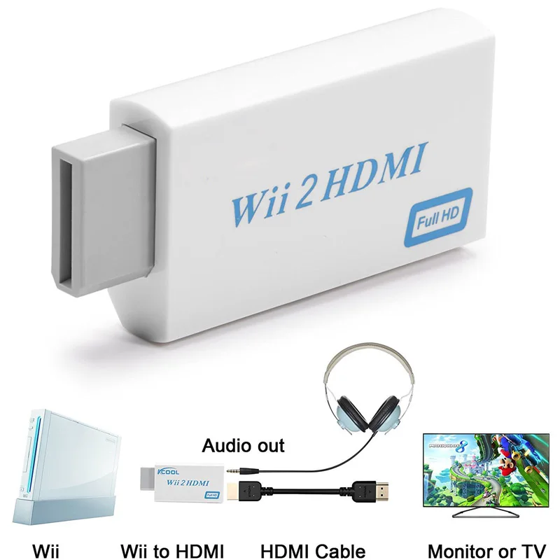 Adaptador convertidor Wii a HDMI 1080P para dispositivo Full HD con  conector de audio de 0.138 in y salida HDMI compatible con Nintendo Wii,  Wii U