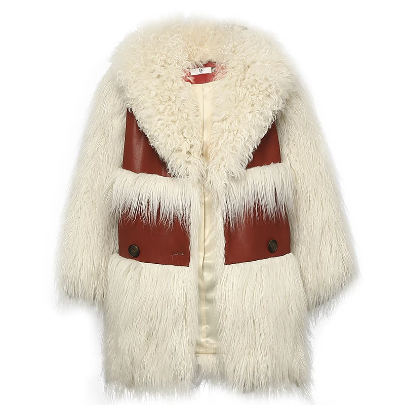 Women Faux Fur Coat 2020 Winter Warm Thicken Fluffy Long Park Real Wool Collar Streetwear Female Overcoat Party LX2554 | Женская одежда