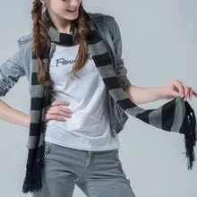 Женский обтягивающий шарф в полоску, вязаный осенний и зимний Корейский модный акриловый длинный шарф, стильные шарфы, зимние аксессуары