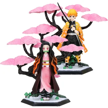 

18cm Anime Demon Slayer Tanjiro Nezuko Zenitsu Sakura Scene PVC Figurine Model Doll Collectible Figure Toys New Year Gifts