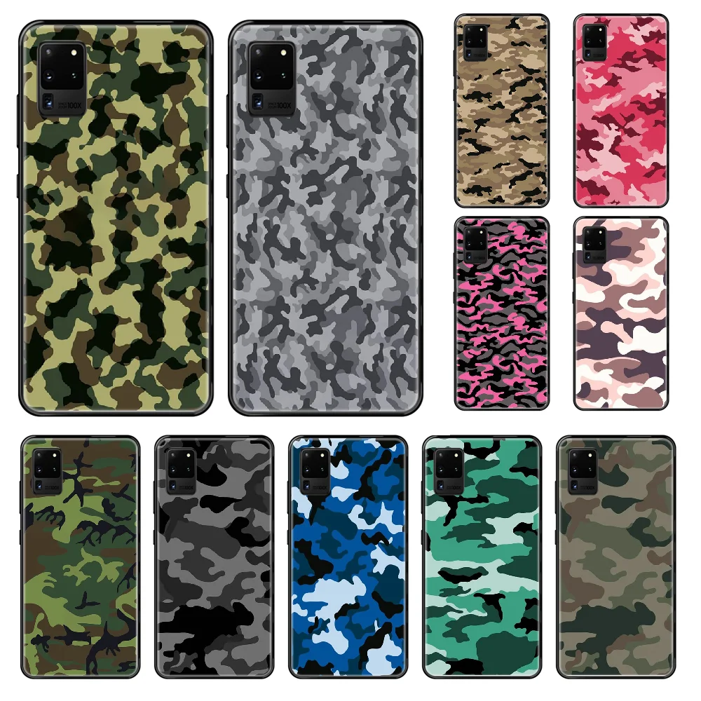 

Camouflage army military Phone case For Samsung Galaxy S 3 4 5 6 7 8 9 10 E Plus Lite Edge black luxury cover painting bumper