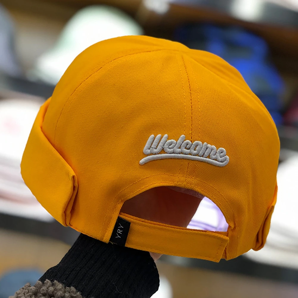 Unisex Women Men Embroidery Hip Hop Skullcap Sailor Cap Rolled Cuff Retro Brimless Beanie Hat