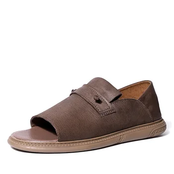 

sandals cowhide Summer Breathable High Quality Genuine Leather Mens Sandals Fashion Casual Men Roman Shoes mens gladiator