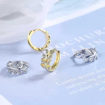 

Todorova Fashion Leaf Shape Gold Color Huggies Hoop Earrings For Women Zircon Leaves Small Earring Jewelry Bijoux Gift