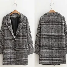 Осень зима новое длинное шерстяное пальто с регулируемой талией винтажное женское клетчатое пальто с длинным рукавом свободный Женский Тренч пальто