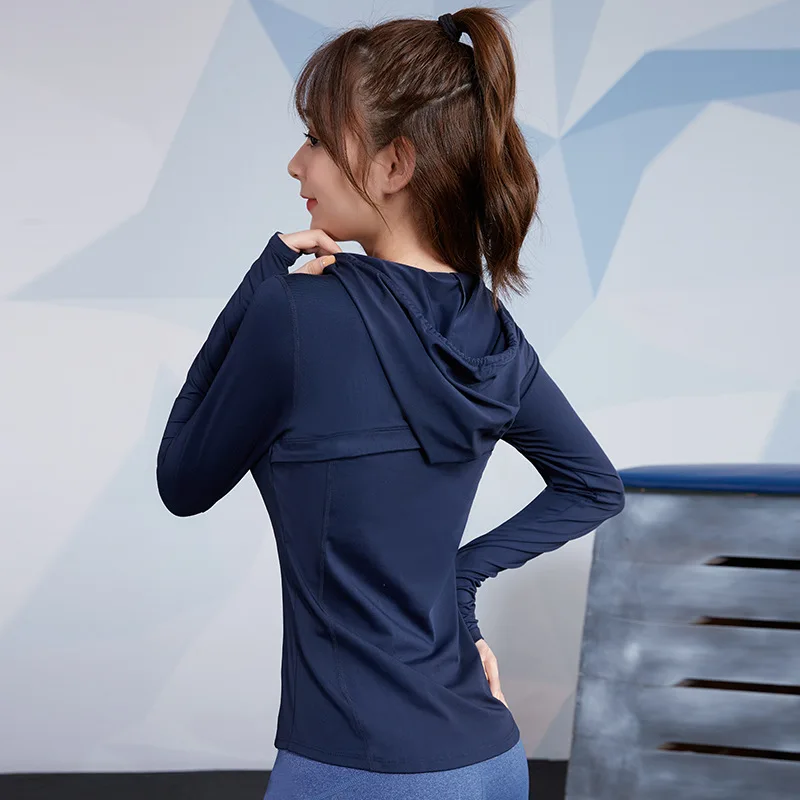 

Fitness Suit Women's Autumn Running Training Quick-Dry Yoga Zipper Hoodie Slim Fit Slimming Long Sleeve Thumb Set Sports Coat