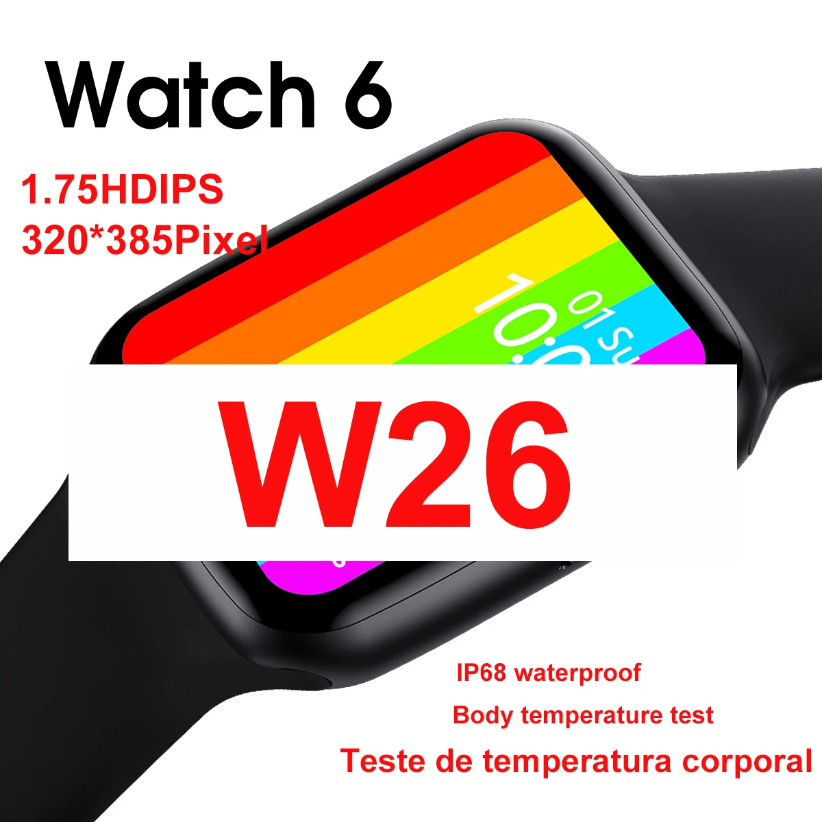 US $22.58 Smartwatch IWO W26 44mm Watch 6 Bluetooth Smart Watch Thermometer ECG Heart Rate Temperature IP68 Waterproof PK IWO 8 13 12