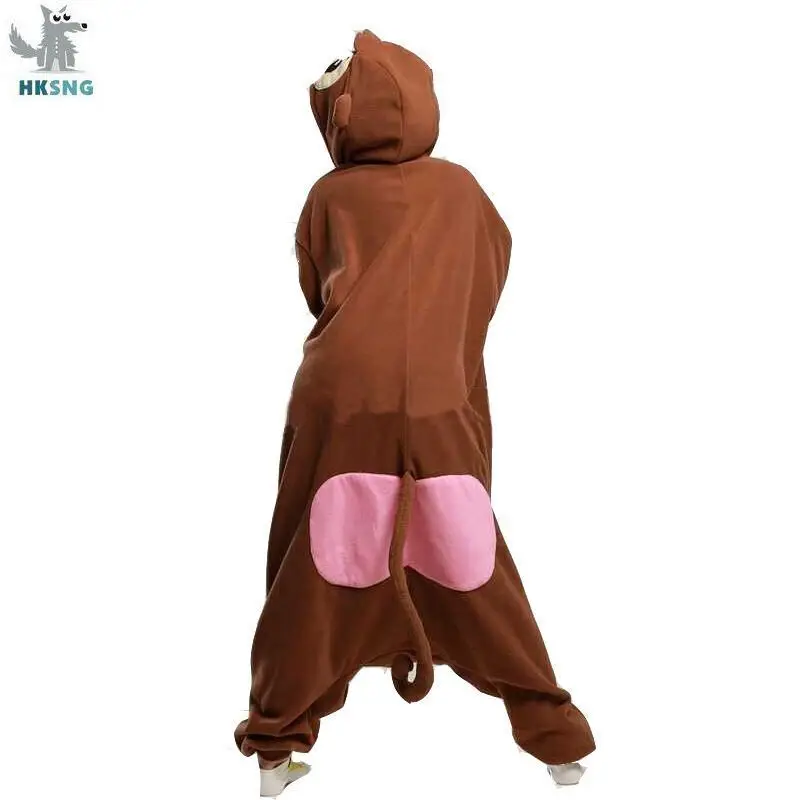 HKSNG Unisex Animal Adult Monkey Papio Onesie Kigurumi Pajamas Fleece Cartoon Halloween Family Party Halloween Outfit