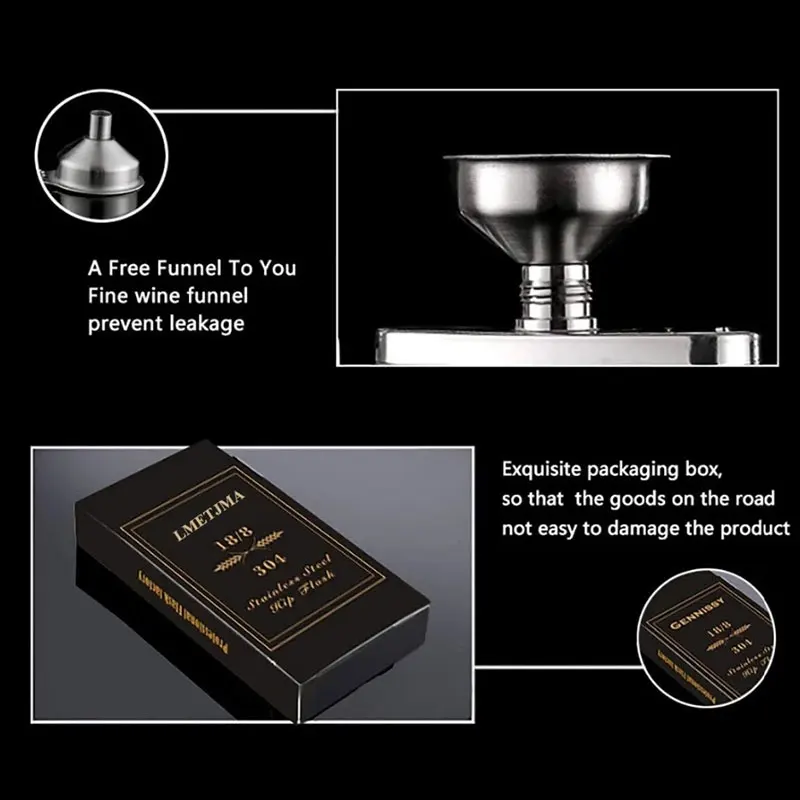 New 1 4 5 6 7 8 9 10 oz Stainless Steel Hip Flask with Funnel Pocket Hip Flask Alcohol Whiskey Hip Flask Screw Cap