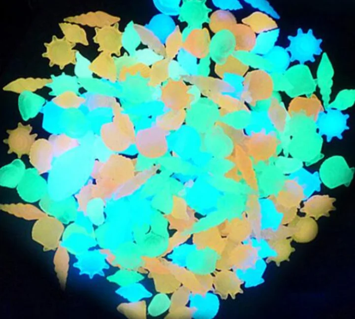 

100PCS/Pack Beautiful Glow in the Dark Pebbles Stone Fantastic Walkway Fish Tank Aquarium fluorescence Starfish conch 100Pack