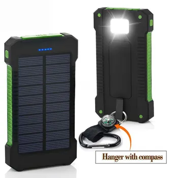 

18650 Solar Power Bank Waterproof 10000mAh Solar Charger 2 USB External Charger LED Powerbank For iphone7 8 X Xiaomi