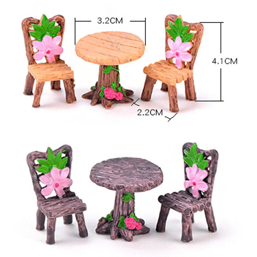 MYXP 3 Pieces Miniature Table and Chairs Set Fairy Garden Resin Furniture Bench Ornaments Kit for Dollhouse Accessories 
