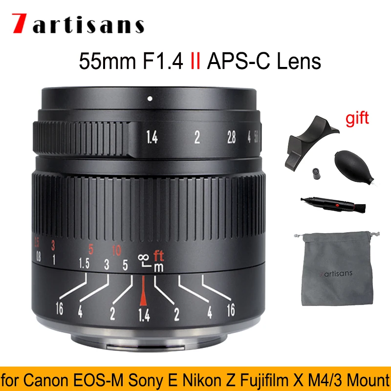 Объектив для фотоаппарата 7artisans 55 мм F1.4 II с ручным фиксированным фокусом |
