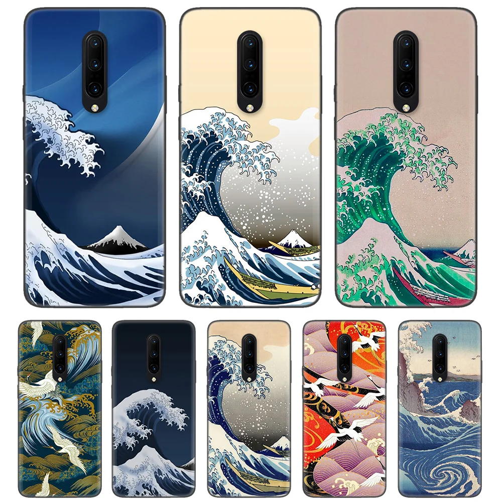 

Blcak Soft Silicone Protector Case Cover for Oneplus 6 1+ 6T 7 7T Pro 5G Shell Prime Tampa Bolso Fundas Capa Fall Great Wave o