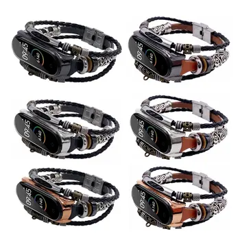 

For Mi Band 4 Bracelet Retro Genuine Leather Wristband Strap for Xiaomi Mi Band 4 Accessory Metal Case Watchband for MiBand