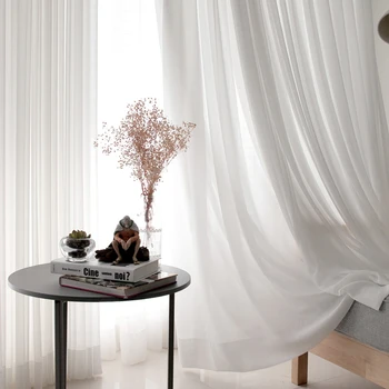 

European and American Style White Window Screening Solid Door Curtains Drape Panel Sheer Tulle for Living Room Door Curtain