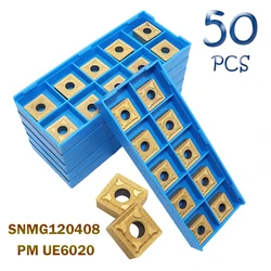 Outil de tournage externe, 50 pièces, Inserts en carbure, lame SNMG 120408, tour mécanique CNC, accessoires d'outil en métal, SNMG120408 PM UE6020 
