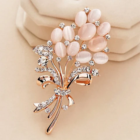 Opal Stone Flower Brooch Pin Garment Accessories Birthday Gift brooches for women rhinestone brooch Pin