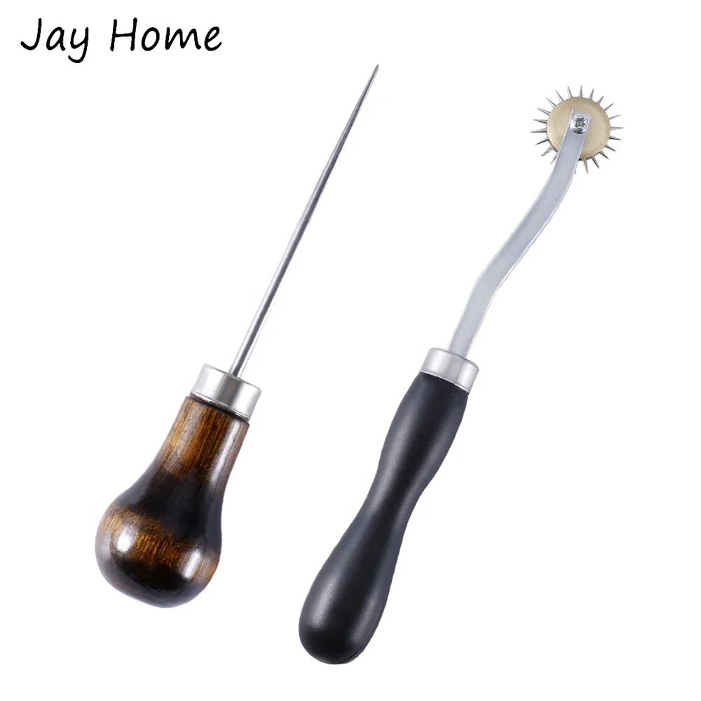 

1/2Pcs Wooden Handle Gourd Awl Needle Point Tracing Wheel DIY Crafts Sewing Scratch Awl Leather Overstitch Wheel Sewing Tools
