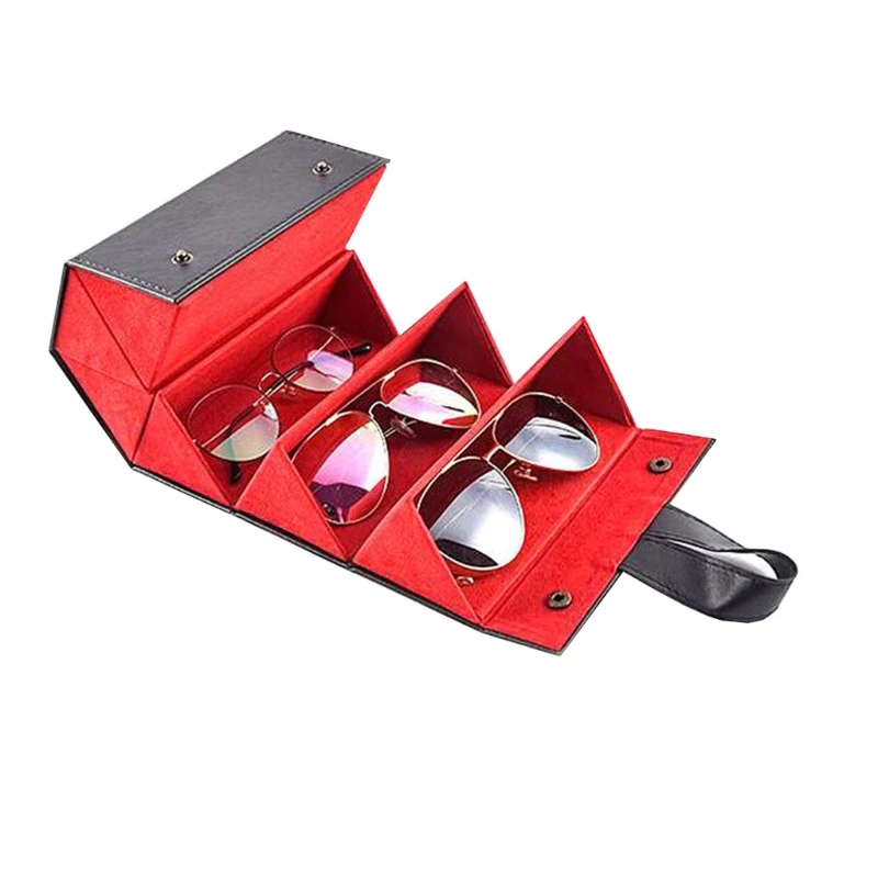 

5 Slots Foldable Leather Eyewear Holder Display Sunglasses Eyeglasses Travel Organizer Case Multiple Hanging Container