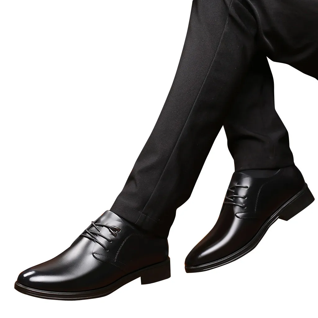Деловые нарядные туфли для мужчин; мужские туфли-оксфорды с круглым носком; свадебные модельные туфли на шнуровке; офисные туфли