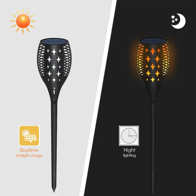 

Lawn Light Flame Lights Torch Lamp Creative Bright Luminous Star Pattern Solar Powered 1900K Lighting Fixture Backyard Patio