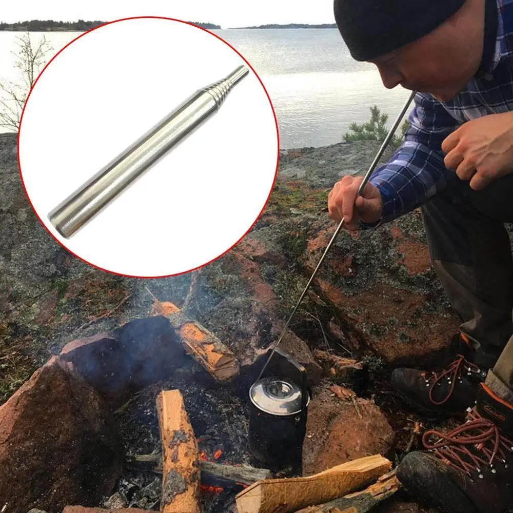 Practical Outdoor Portable Bellow Blow Fire Tube Collapsible Assisted Fire Tool Camping Survival Durable Stainless Steel