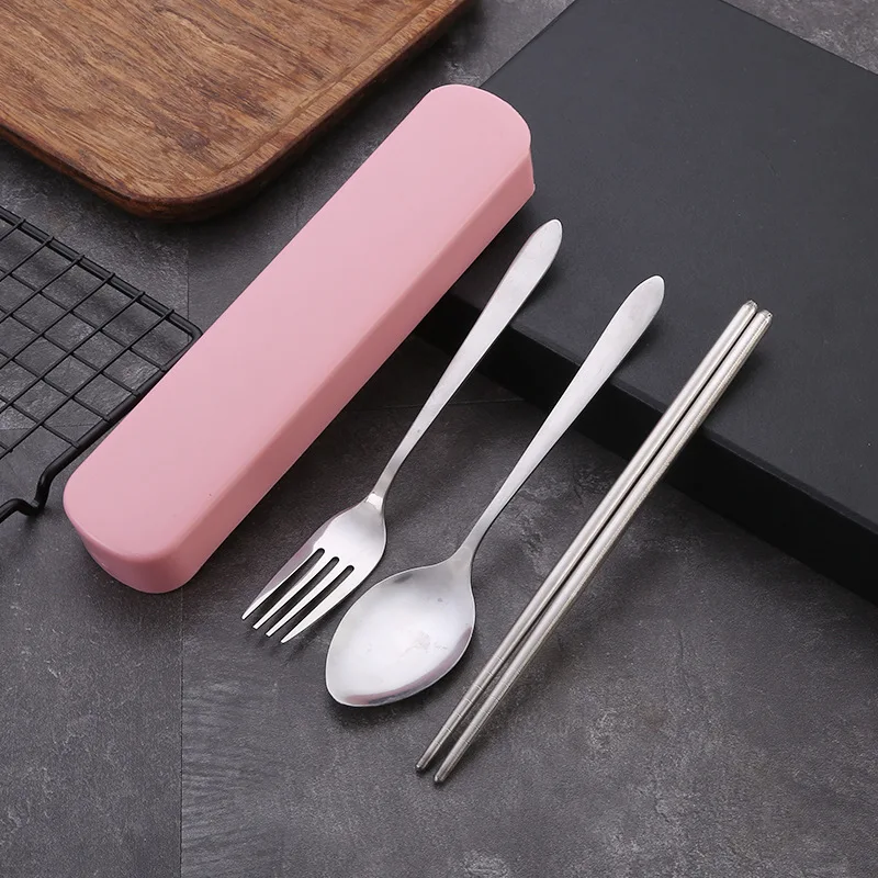 Tableware cutlery set with stainless steel spoon fork chopsticks straw 3Pcs/Set