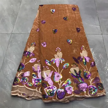 

Hot Selling Sequins orange African French Velvet Lace Fabric With Sequins/stones High Quality Nigerian Lace Fabrics For Wedding