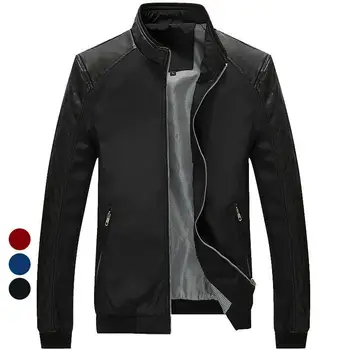 

Men's Spring Autumn Fashion PU Leather Clothes Long Sleeve Stand Collar Zipper Casual Loose Large Size Slim Fashion Trend