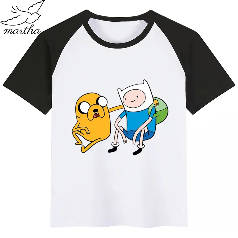 Adventure Time/детская футболка; летние топы для мальчиков и девочек; повседневная детская футболка с короткими рукавами и принтом с героями мультфильмов; детская одежда