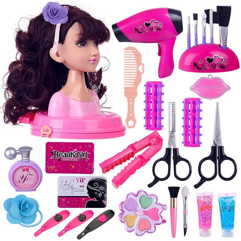 Children Pretend Barber Game Toy Hair Dryer Scissors Girl Play House
