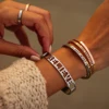 Stainless Steel Mantra Cuff Bangles Engraved Positive Inspirational Words Hollow out Alphabet Letter Bangle Femme Bijoux SL-171 1